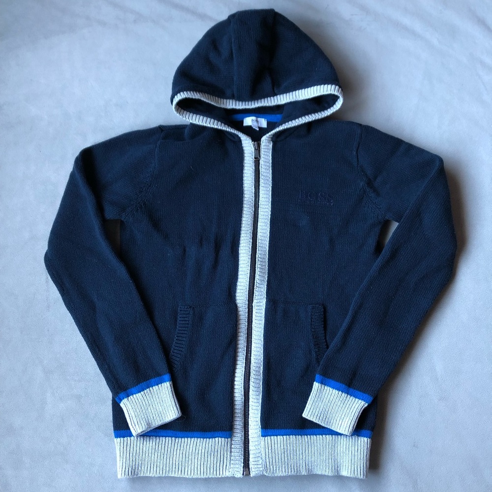 Hugo Boss ~ Full Zip Knit Hooded Sweater ~ Boys Size 14